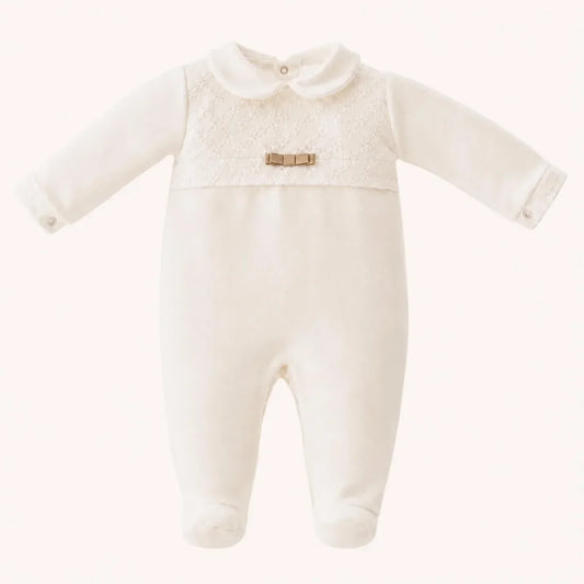 Babygrow Laminado Bordado Inglês | Bege