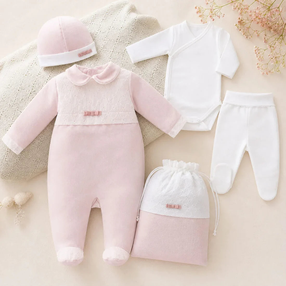 Conjunto Primeira Roupinha | Bordado Inglês Rosa